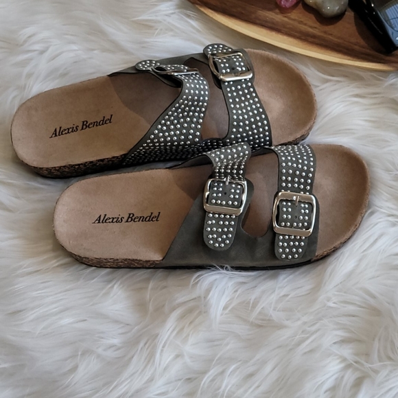 Olive Green Studded Double Strap Slider Sandal - Picture 2 of 4